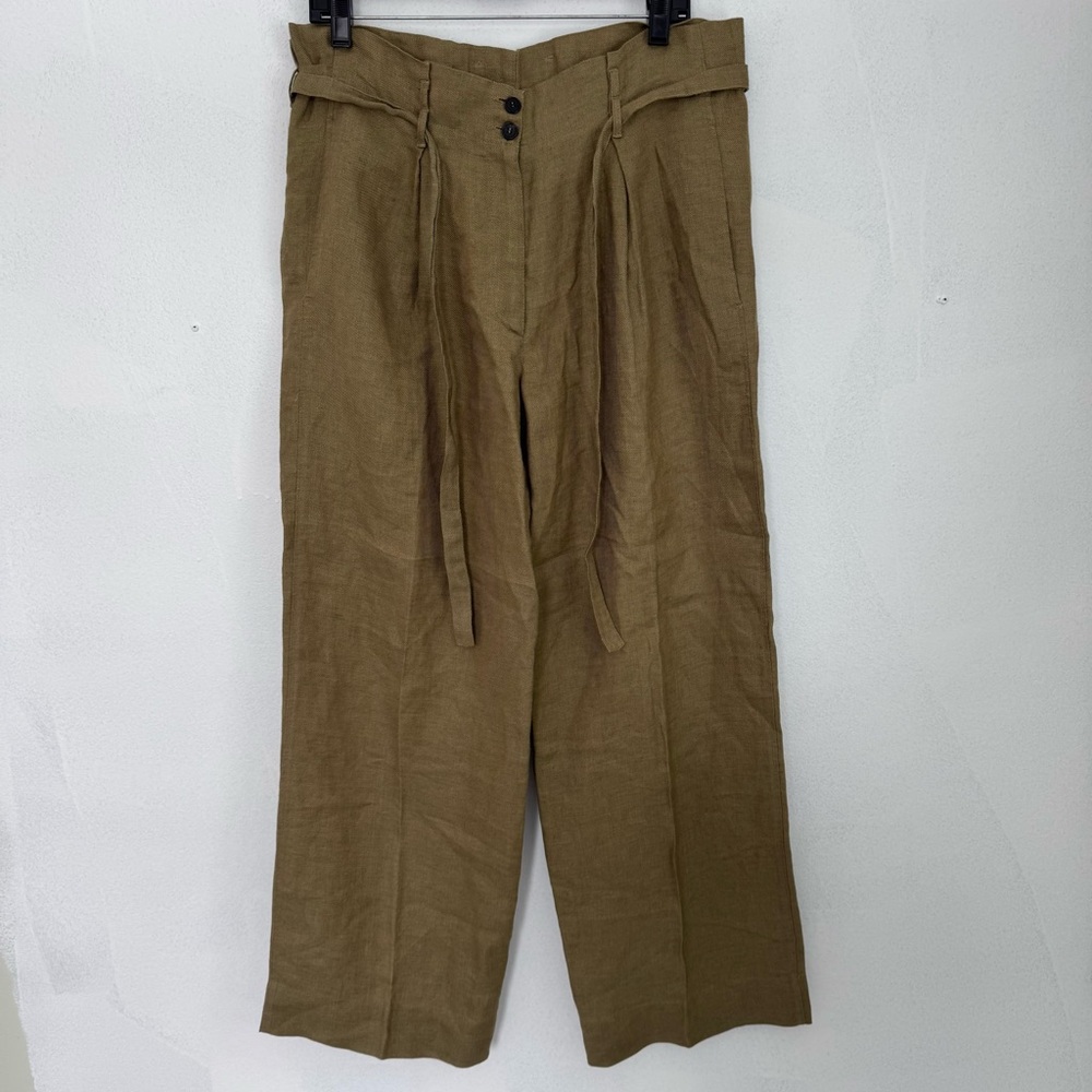 Forte Forte High-Waisted Linen Trousers Green size 4